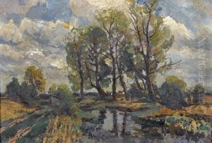 Baumlandschaft An Einem Bachufer Baumlandschaft An Einem Bachufer