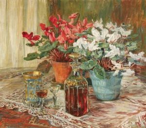 Floral Still Life On Lace Tablecloth Floral Still Life On Lace Tablecloth