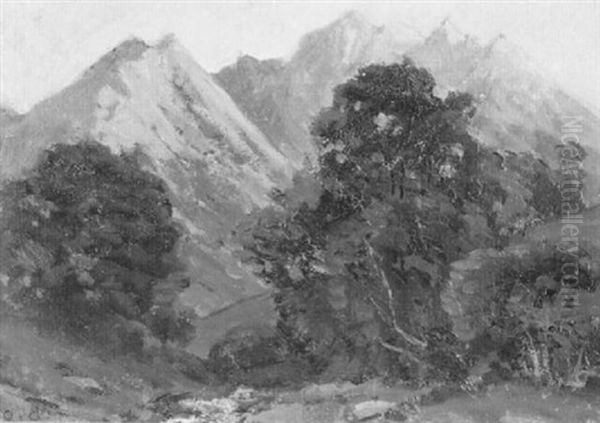 Gerbirgslandschaft Mit Bach Zwischen Baumgruppen - view 1