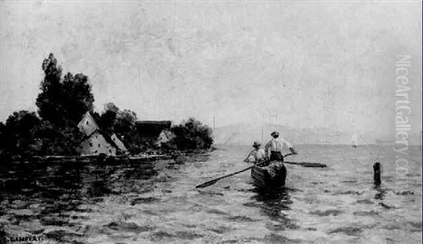 Fischerboot Am Chiemsee Vor Der Fraueninsel by Otto Gampert