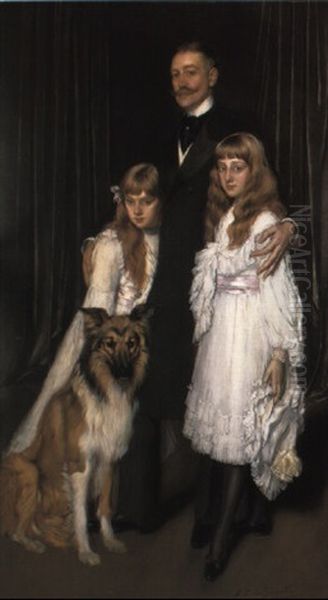 Portrait Of A Family With Their Collie - view 1