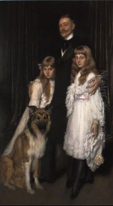Portrait Of A Family With Their Collie by Antonio De La Gandara