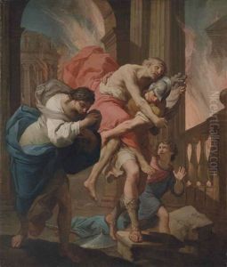 Aeneas And His Father Fleeing The Burning Troy by Gaetano Gandolfi
