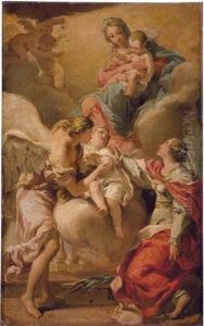 Saint Giustina And The Guardian Angel Commending The Soul Of An Infant To The Madonna And Child by Gaetano Gandolfi