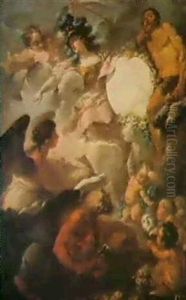 Hercule, Minerve Et Saturne Entourant Le Portrait En Bas    Relief D'une Souveraine by Gaetano Gandolfi