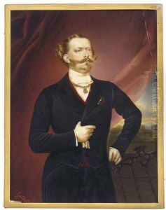 Vittorio Emanuele Ii, King Of Sardinia And Later King Of Italy, Standing With His Left Hand On The Back Of Carved Wooden Chair And Holding A White Glove In His Right Hand by Luigi Gandolfi