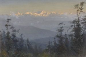 Der Abendliche Kangchendzonga Von Darjeeling Aus by Jamini Prakash Gangooly