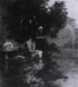 Wascherinnen Am Flusufer by Hans Gantner