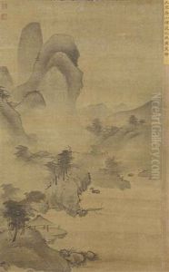 Un Paysage Lacustre Et Montagneux Emergeant D'une Brume Matinale D'automne by Gao Kegong