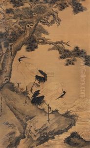 Crane And Pine Tree by Gao Qipei
