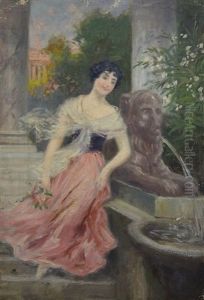 Dama Junto A La Fuente Del Leon