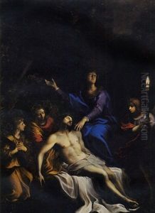 The Virgin Mourning Over The Body Of The Dead Christ In The Company Of Three Angels by Lorenzo Garbieri