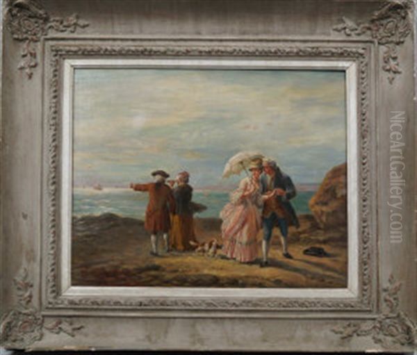 Elegant Figures And A Dog By The Shores Of The Sea - view 1