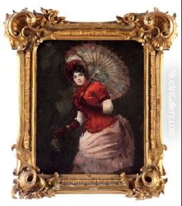 Dama Con Sombrilla Roja