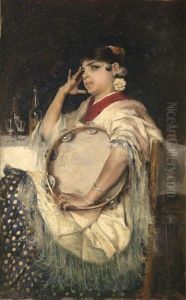 Joven Con Pandereta by Jose Garcia y Ramos