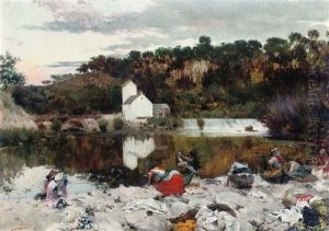 Washerwomen At A Tranquil Stretch Of The River Washerwomen At A Tranquil Stretch Of The River
