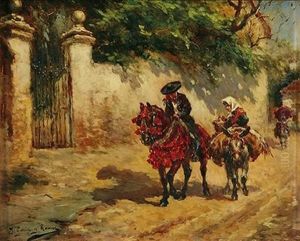 Untitled: Figure Group On Horseback And Donkey Untitled: Figure Group On Horseback And Donkey