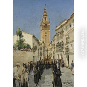 Procesion De Semana Santa En La Calle Mateos Gago, Sevilla (easter Procession In Mateos Gago Street, Seville) by Manuel Garcia y Rodriguez