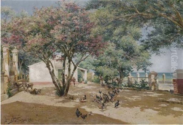Women And Chickens In A Farmyard (patio Con Mujeres Y Gallinas) - view 1