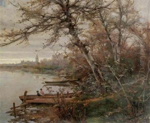 Barcas En La Rivera Del Guadalquivir by Manuel Garcia y Rodriguez