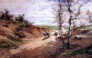Jinetes Con Sevilla Al Fondo by Manuel Garcia y Rodriguez