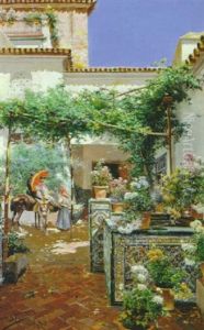 View Of A Garden In Seville by Manuel Garcia y Rodriguez