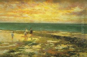 Ninos En La Playa De La Jara. Sanlucar. by Manuel Garcia y Rodriguez