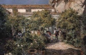 A Courtyard Scene In Seville by Manuel Garcia y Rodriguez