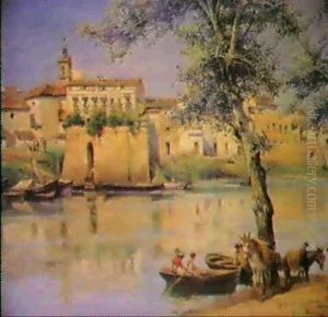 Barcas Y Tinajeros A Orillas                                Del Guadalquivir