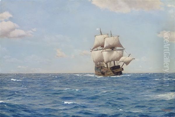 Mayflower With Pilgrim In The Atlantic, Year 1620 - view 1