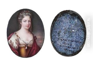 A Young Lady, In White Dress With Lace Underdress, Gold Bodice Bordered With Pearls And Drop-pearl Pendant At Corsage by Robert Gardelle