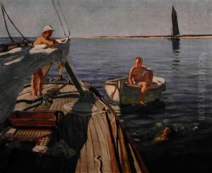 Baignade Depuis Le Pont Du Bateau by Raoul du Gardier