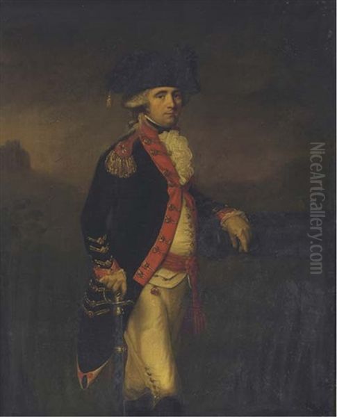 Portrait Of An Officer Of The Royal Artillery In A Landscape, With A Hilltop Fortress Beyond - view 1