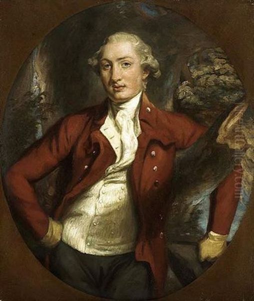 Portrait Of A Gentleman In A Brown Coat, Holding A Hat, In A Wooded Landscape - view 1