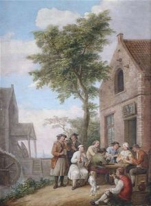 Frohliche Gesellschaft Vor Einem Wirtshaus by Jan Anton Garemyn