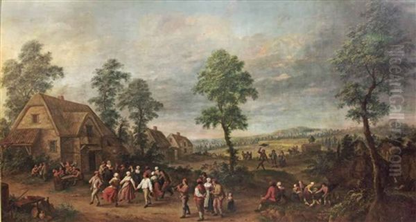 A Summer Landscape With Peasants Dancing In The Village - view 1