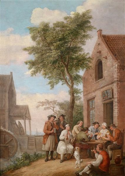 Kartenspieler Und Musikanten Vor Einem Wirtshaus - view 1