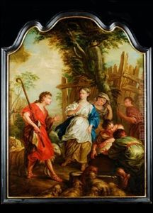 Schafer Und Schaferin Mit Weiteren Figuren Vor Tiefer Landschaft by Jan Anton Garemyn