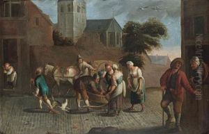 A Mussel Seller And Other Figures On A Town Street (+ A Traveller Selling Pots On The Outskirts Of A Town; Pair)