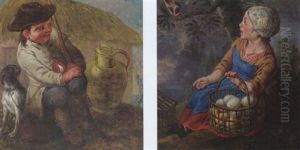 A Shepherd Boy Seated With A Dog