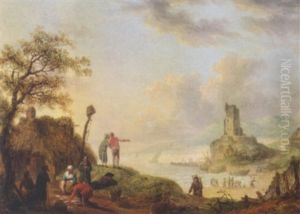 Coastal Landscape With Fishermen Unloading Their Catch