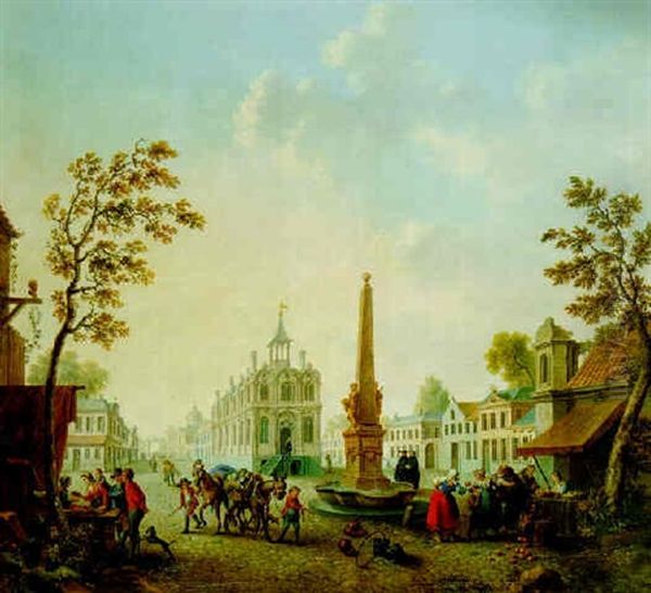 View Of A Town Square With A Market Scene - view 1