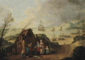 Fishermen Selling Their Wares Outside A House By The Seashore