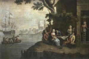 Paysans Attables A La Terrasse D'une Auberge by Jan Anton Garemyn