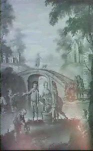 Fishermen With Their Catch By A River, A Bridge Beyond by Jan Anton Garemyn