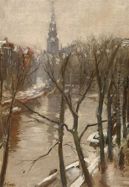 View Of The Singel Canal In Amsterdam In Winter - view 1