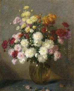 A Flower Still Life With Chrysanthemum In A Glass Bowl by Solomon Garf