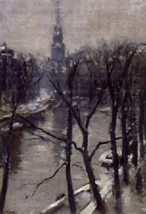 Amsterdamer Grachtenszene Bei Winter by Solomon Garf
