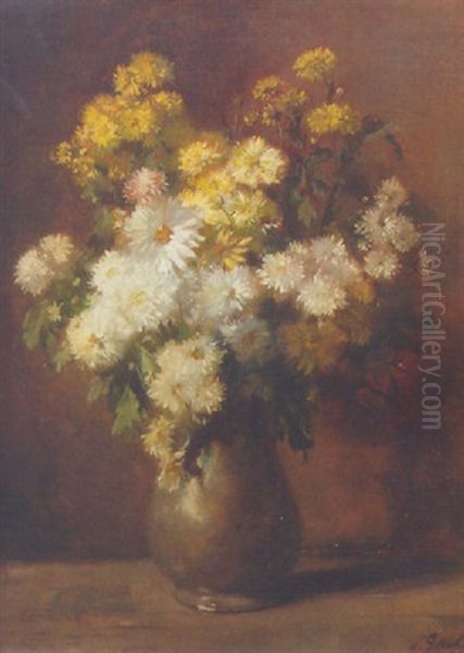 Chrysanthemums In A Pewter Case - view 1