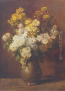 Chrysanthemums In A Pewter Case